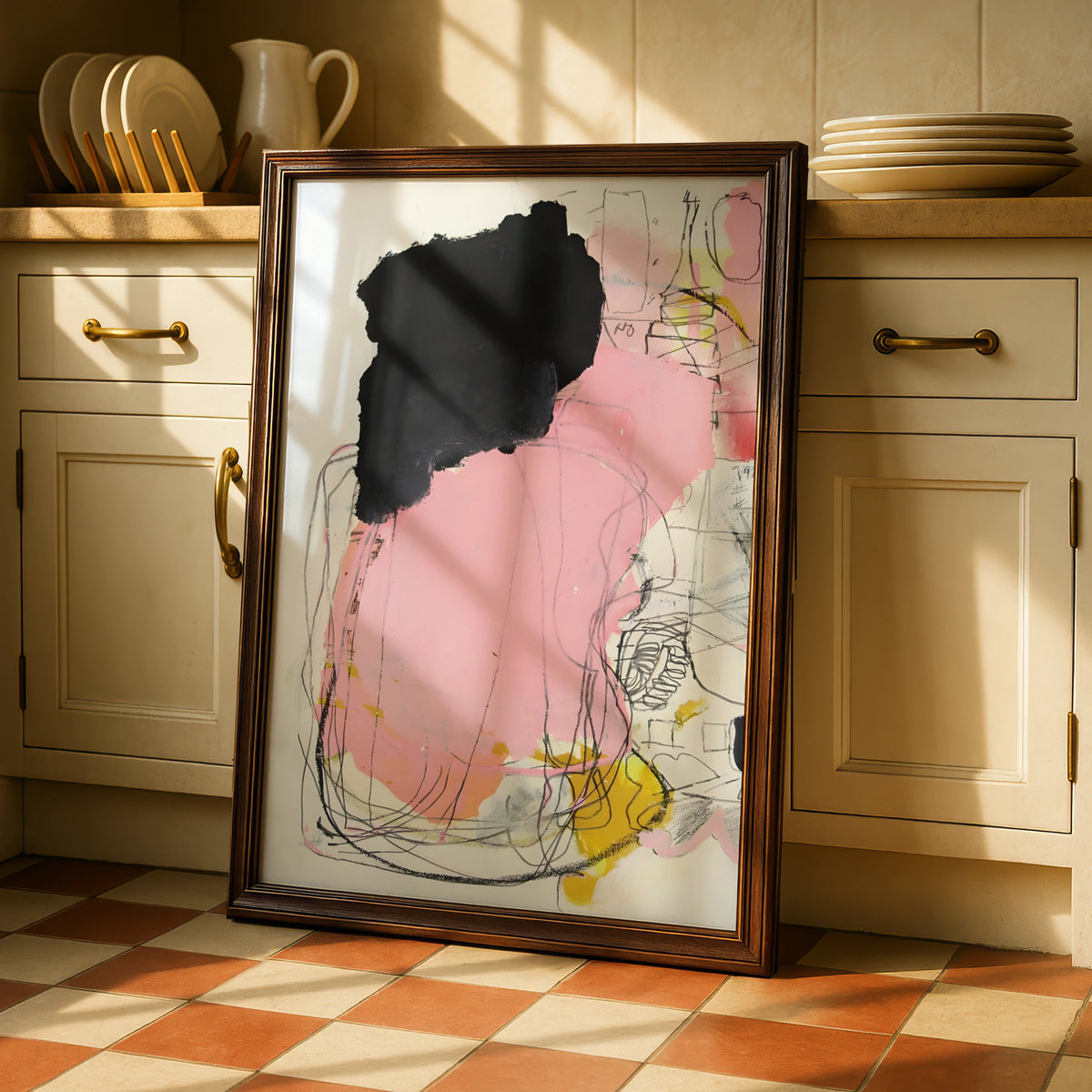 Pink Black Abstract Wall Art, Modern Expressive Poster, Contemporary Gallery Print