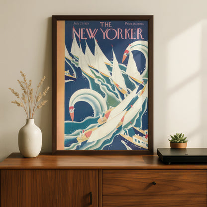 The New Yorker July 1929 Sailing Cover Poster, Vintage Art Deco Nautical Wall Art