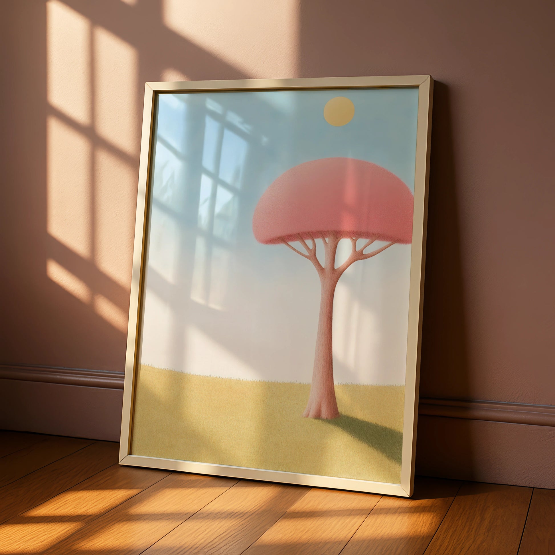 Nursery Wall Art Pink Tree Print, Pastel Kids Room Poster, Cute Baby Room Decor, Toddler Gift