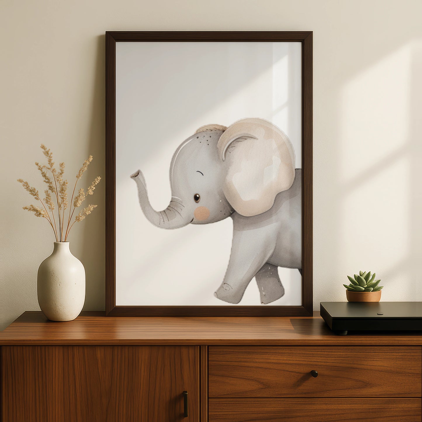 Elephant Nursery Wall Art, Cute Baby Elephant Poster, Safari Animal Print for Kids Room