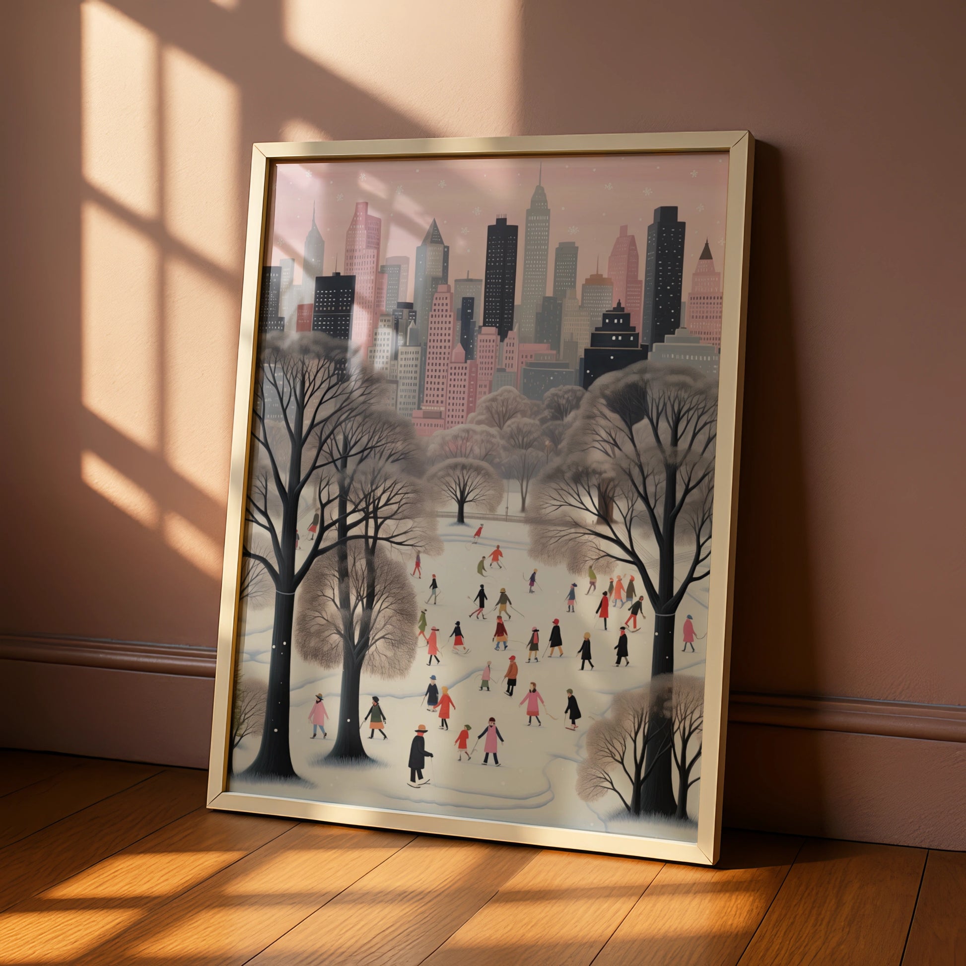 Christmas New York City Winter Poster, Central Park Ice Skating Wall Art Print