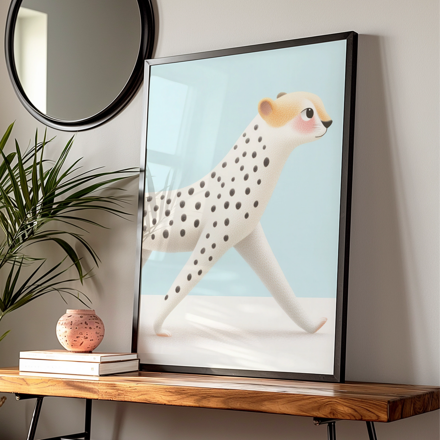 Cheetah Nursery Wall Art, Cute Animal Print, Baby Blue Kids Room Poster, Safari Decor