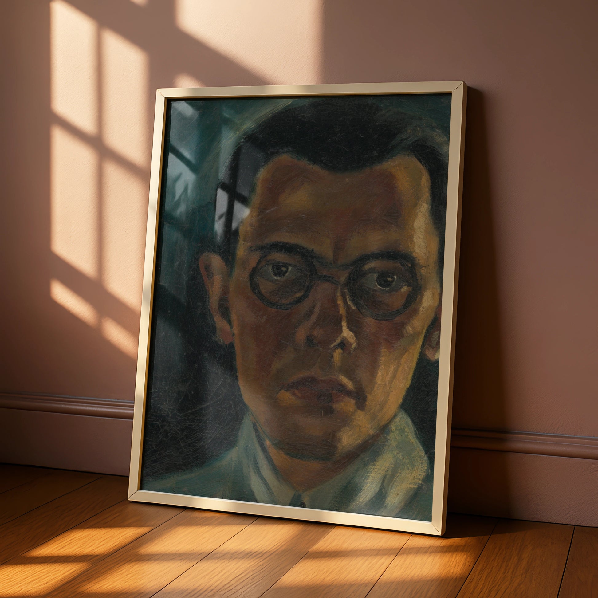 Halloween Dark Portrait Poster, Moody Man with Glasses Wall Art, Expressionist Print