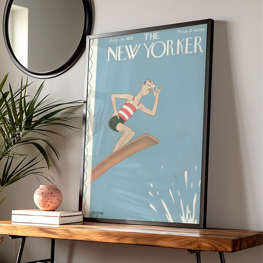 The New Yorker July 1928 Cover Poster, Vintage Diving Board Art, Retro Summer Wall Print