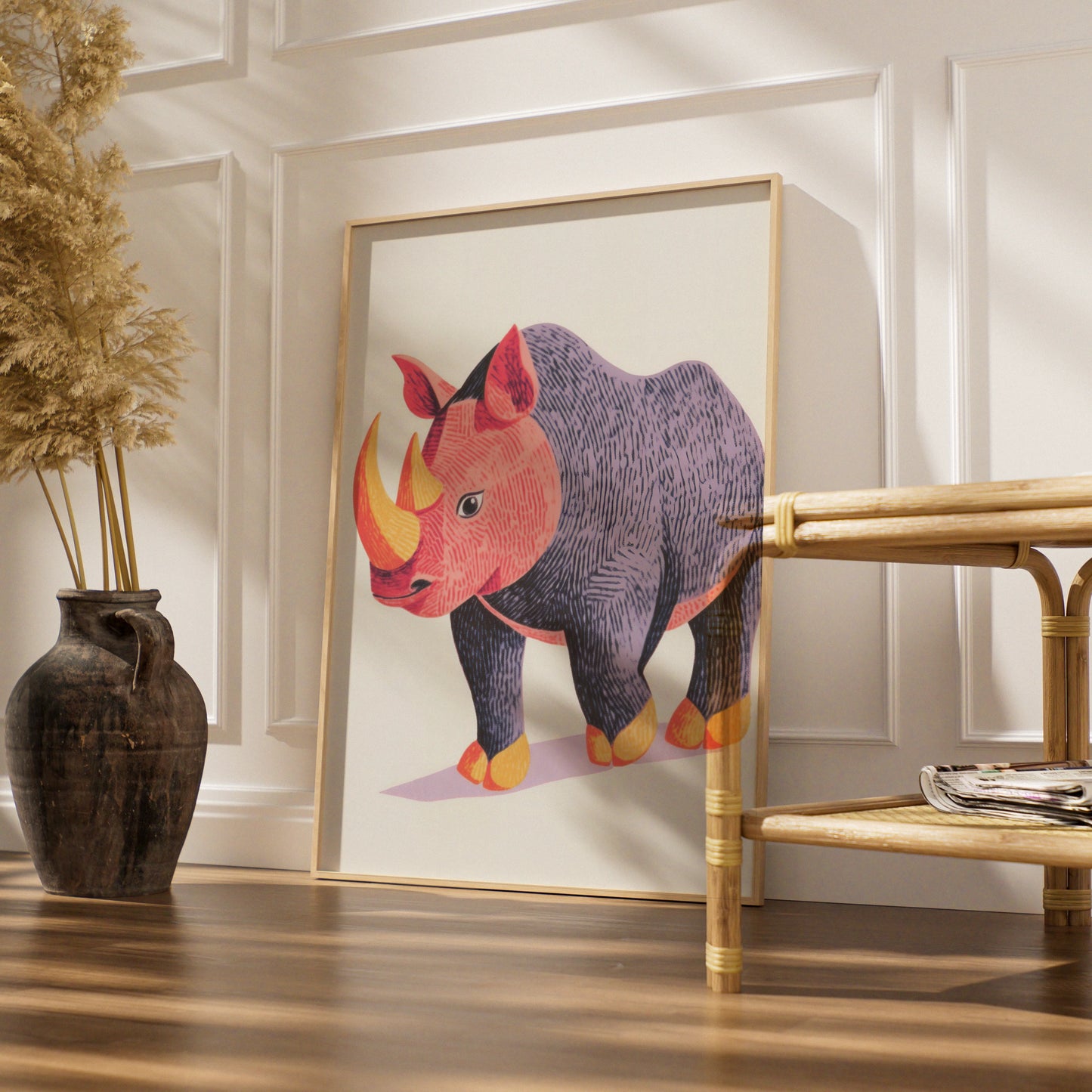 Rhino Nursery Wall Art, Colourful Rhinoceros Print, Kids Animal Poster, Safari Nursery Decor