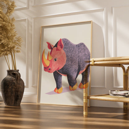 Rhino Nursery Wall Art, Colourful Rhinoceros Print, Kids Animal Poster, Safari Nursery Decor
