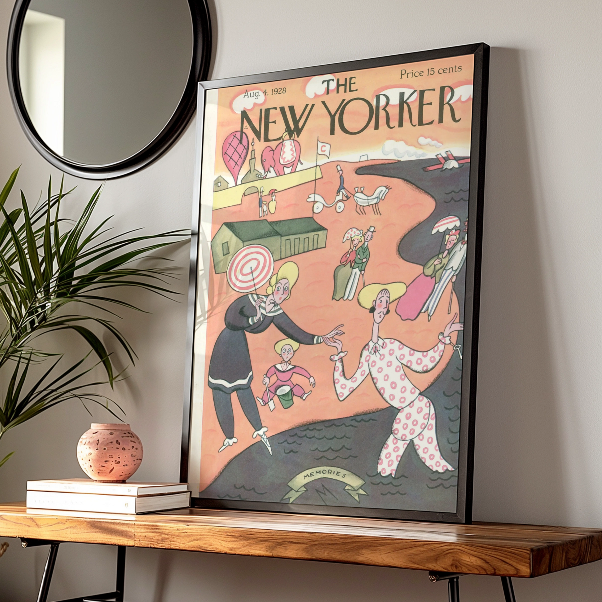 The New Yorker August 1928 Vintage Cover Poster, Beach Scene Art Deco Wall Art Print