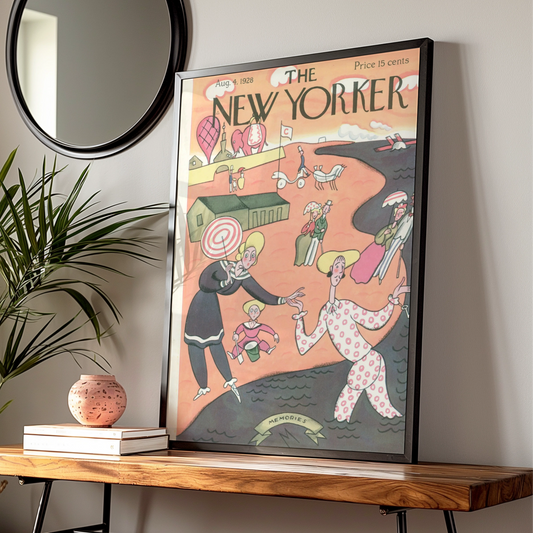 The New Yorker August 1928 Vintage Cover Poster, Beach Scene Art Deco Wall Art Print