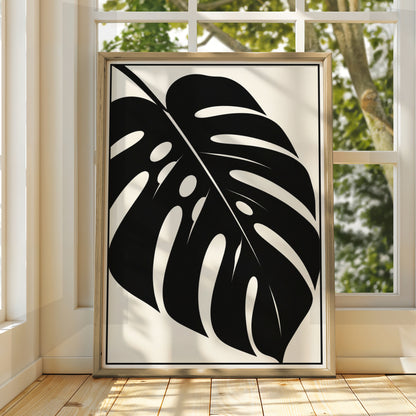 Monstera Leaf Print, Monochrome Wall Art, Black and White Botanical Poster, Minimalist Plant Decor