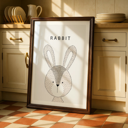 Rabbit Poster, Minimalist Animal Print, Nursery Wall Art, Scandi Kids Room Decor