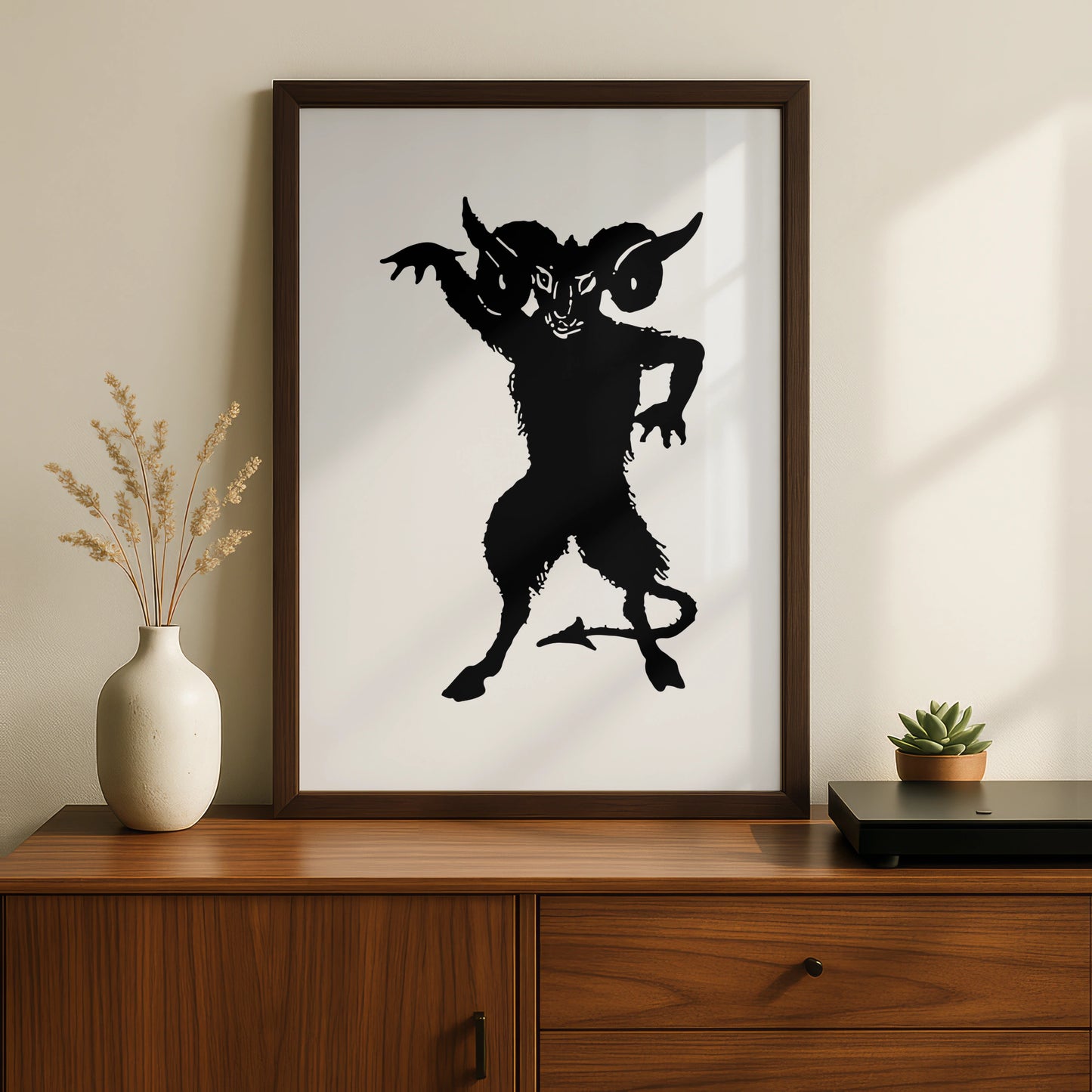 Halloween Devil Demon Poster, Dark Gothic Wall Art, Krampus Black Silhouette Print