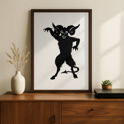 Halloween Devil Demon Poster, Dark Gothic Wall Art, Krampus Black Silhouette Print