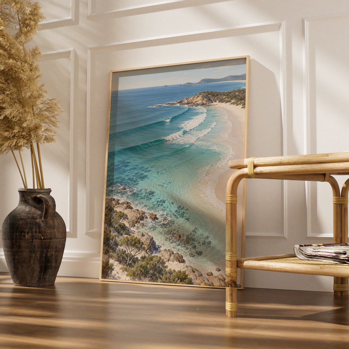 Australian Coastal Beach Print, Turquoise Ocean Waves Wall Art, Landscape Poster