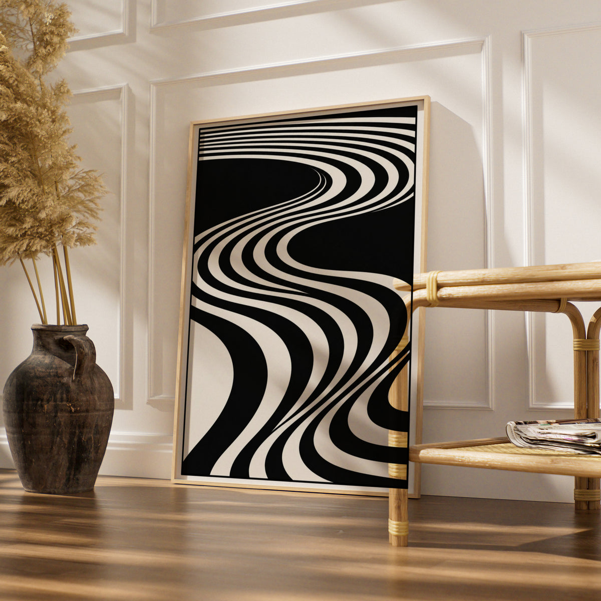Abstract Wave Lines Print, Monochrome Wall Art, Black and White Minimalist Poster, Op Art Decor