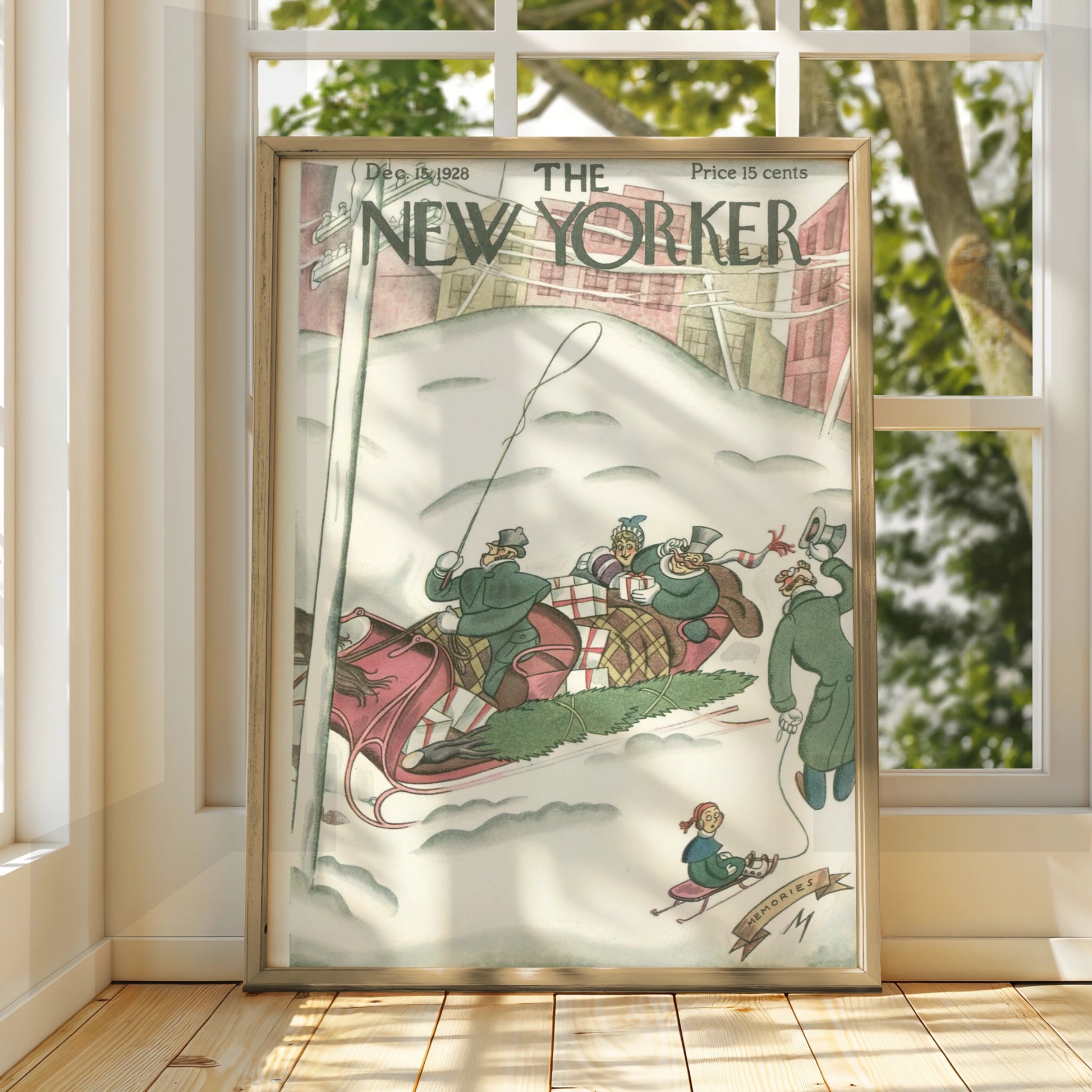 The New Yorker Christmas 1928 Cover Poster, Vintage Winter Sleigh Holiday Wall Art