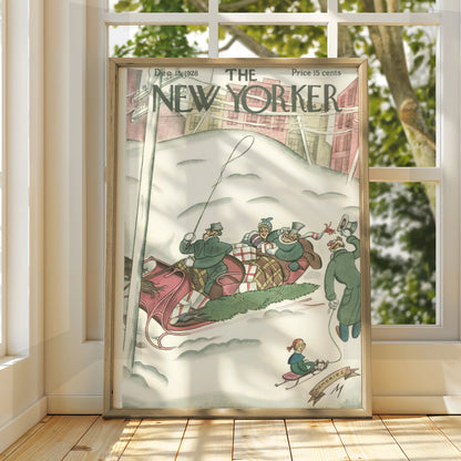 The New Yorker Christmas 1928 Cover Poster, Vintage Winter Sleigh Holiday Wall Art