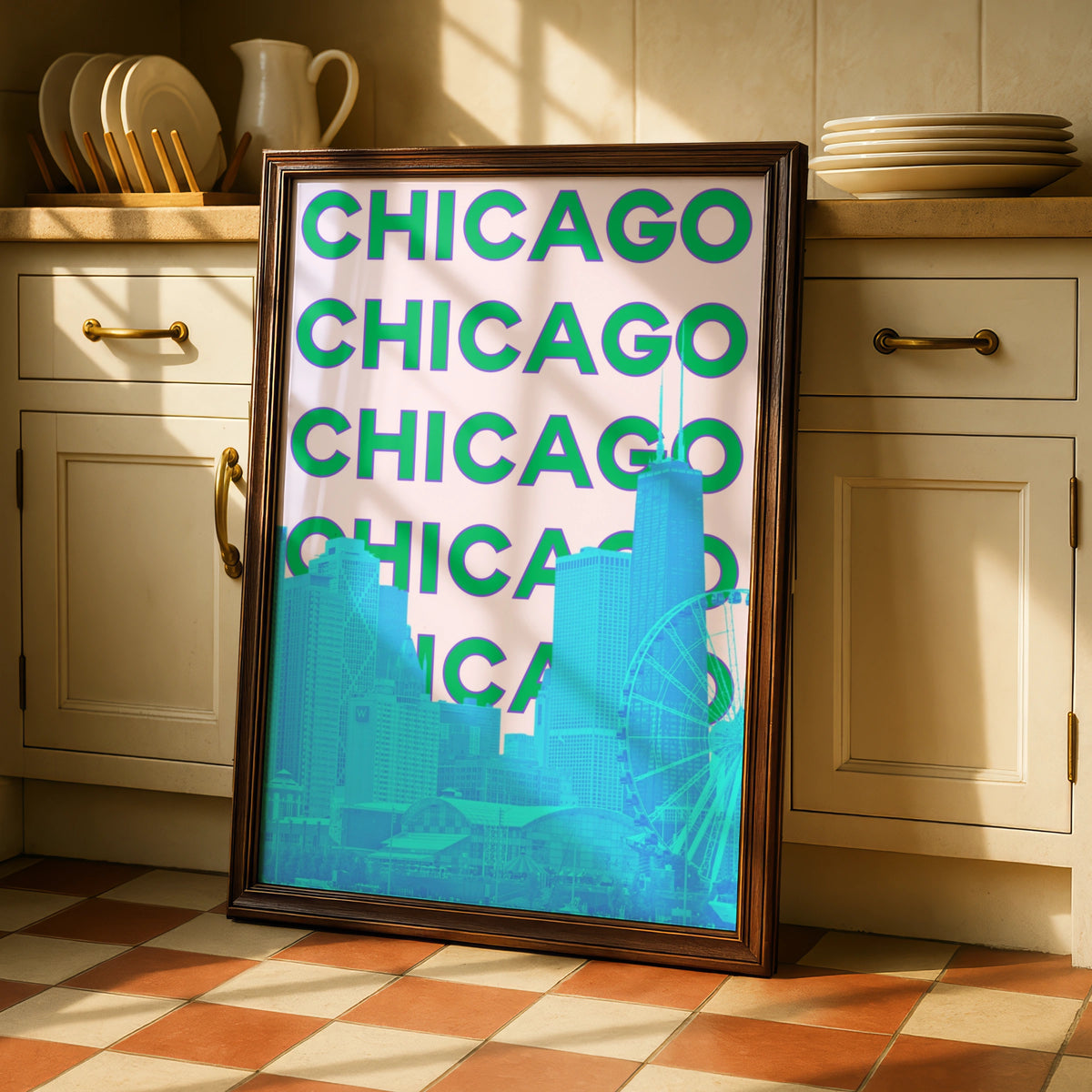 Chicago Travel Poster, Retro City Wall Art, Bold Typography Print, Illinois USA Decor