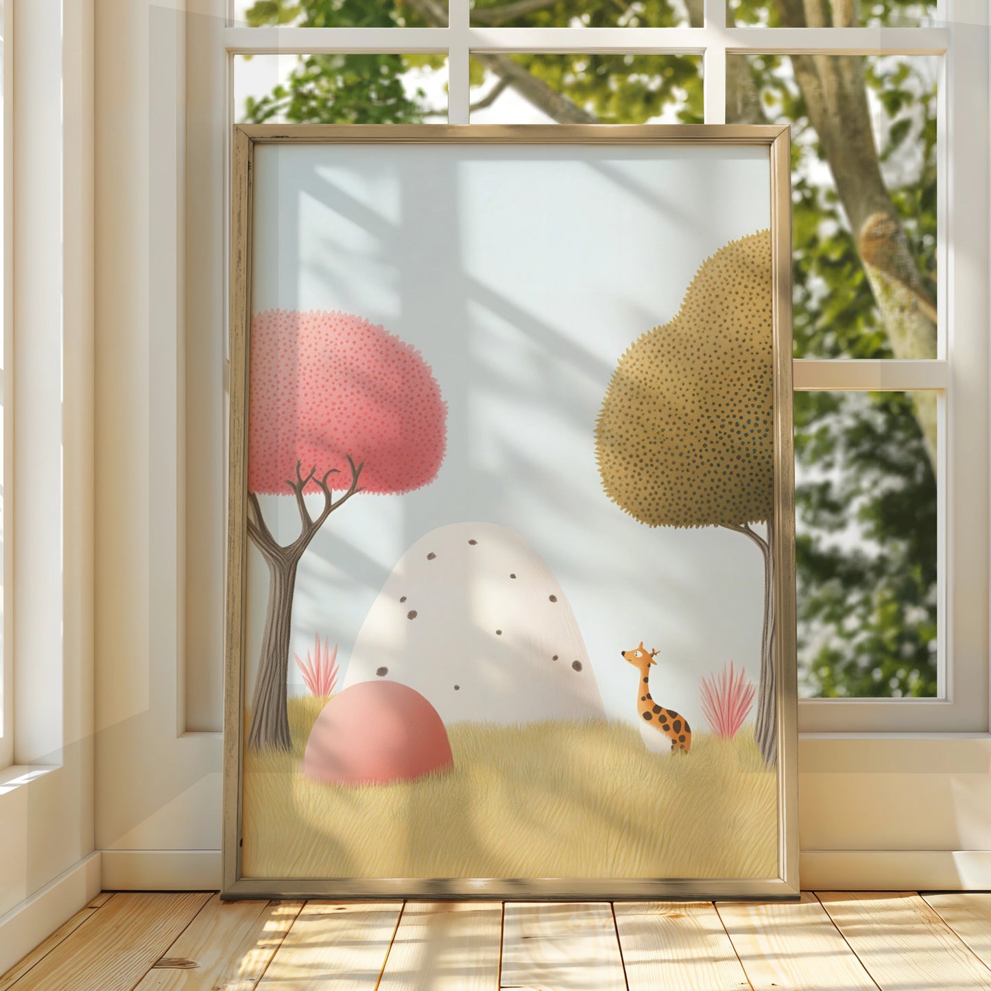 Giraffe Nursery Wall Art, Cute Animal Poster, Baby Room Print, Pastel Kids Decor