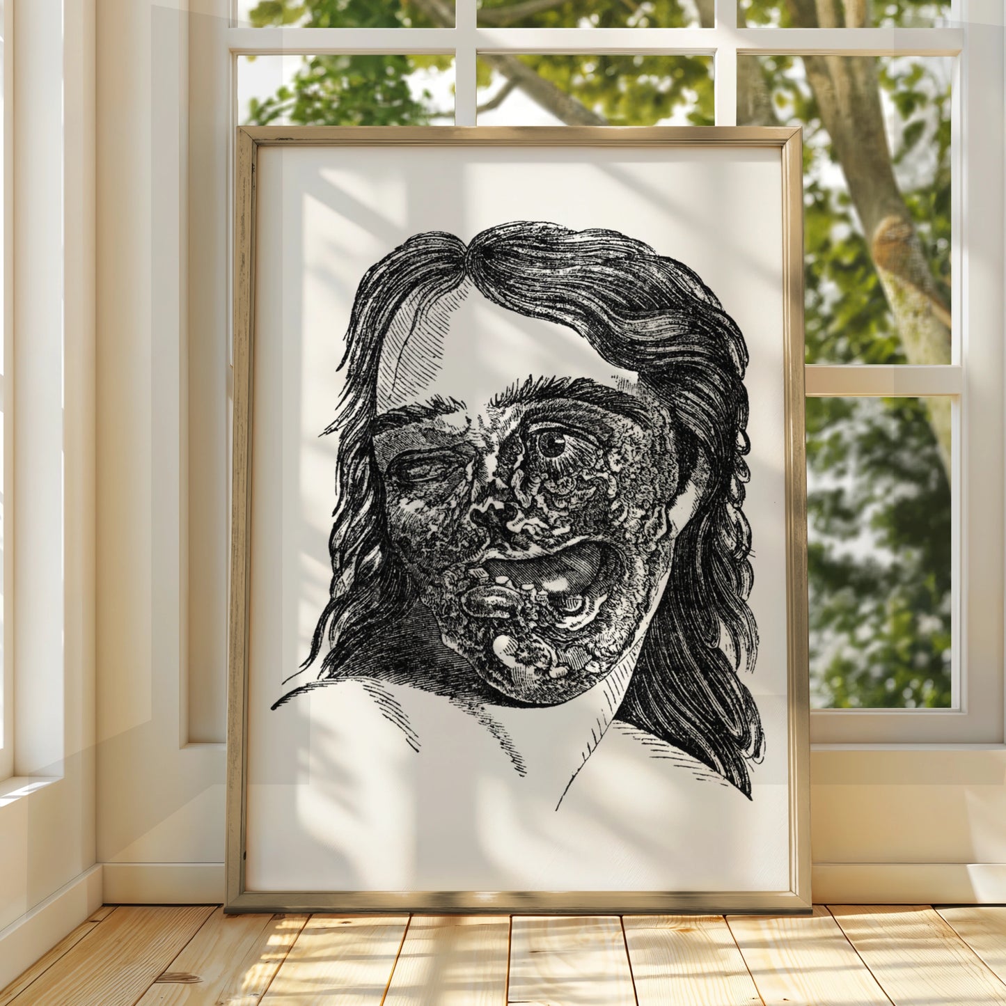Halloween Horror Poster, Gothic Zombie Face Wall Art, Vintage Engraving Dark Print