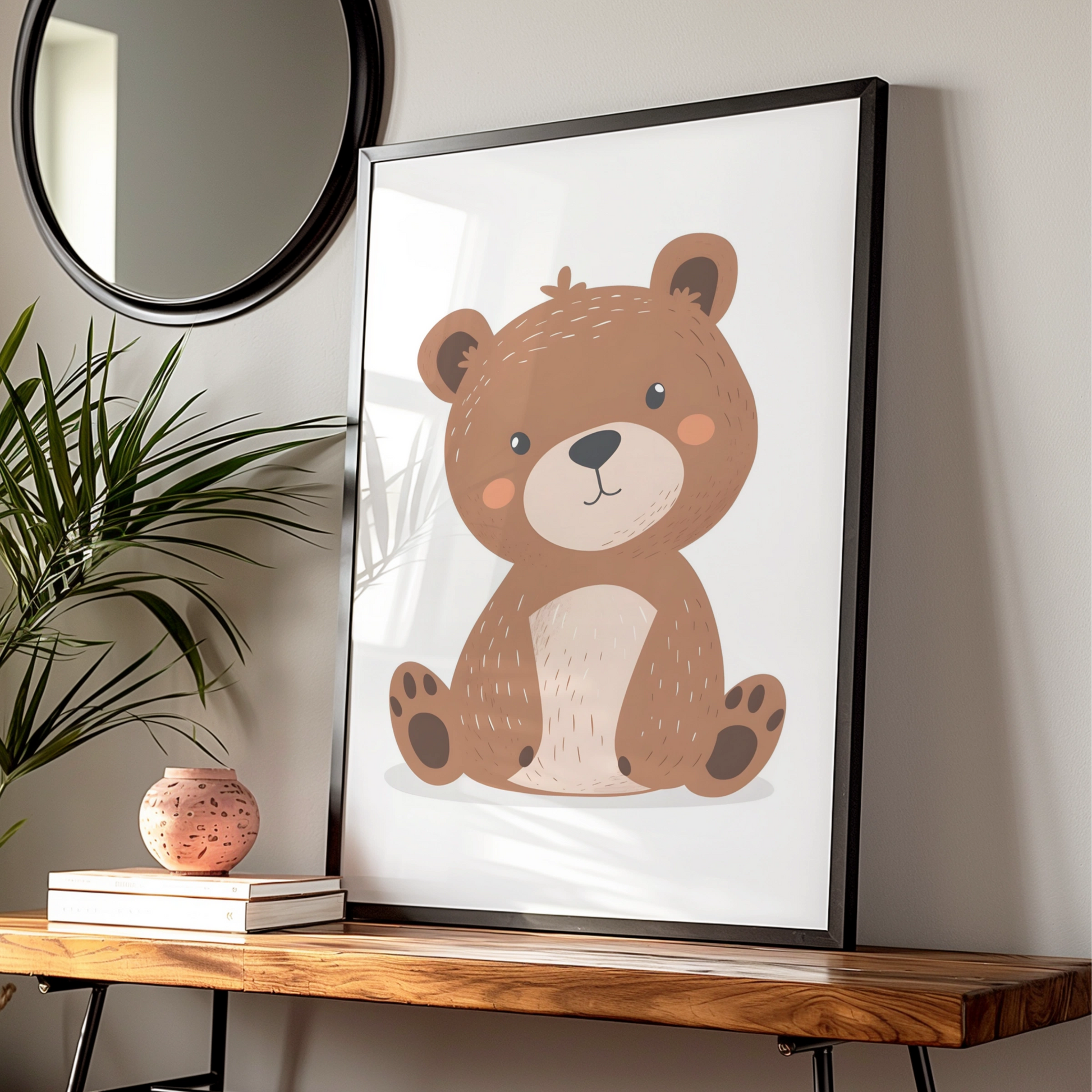 Cute Teddy Bear Nursery Wall Art, Baby Bear Poster, Kids Room Brown Bear Print