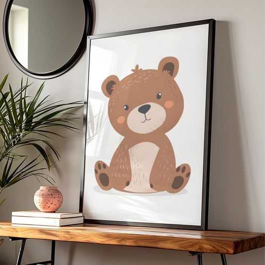 Cute Teddy Bear Nursery Wall Art, Baby Bear Poster, Kids Room Brown Bear Print