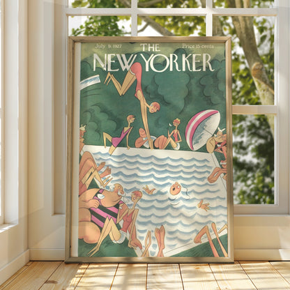 The New Yorker July 1927 Vintage Swimming Pool Cover Art Poster, Retro Summer Wall Art
