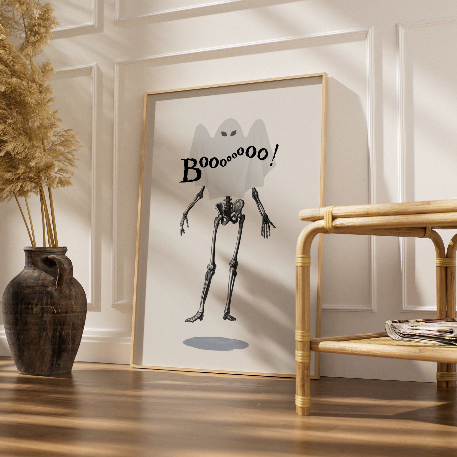 Halloween Ghost Skeleton Poster, Spooky Boo Wall Art, Funny Horror Print, Creepy Home Decor