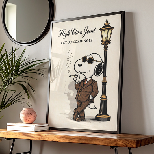 High Class Joint Cartoon Dog Poster, Dapper Suit Funny Wall Art, Quirky Retro Print — Digital Download