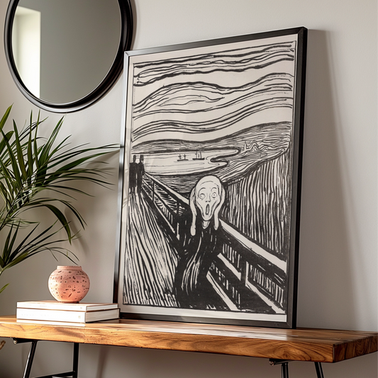 The Scream Halloween Art Print, Edvard Munch Poster, Black White Gothic Wall Art