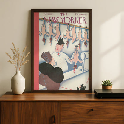 New Yorker 1929 Cover Poster, Thanksgiving Turkey Butcher Art Print, Vintage Wall Art