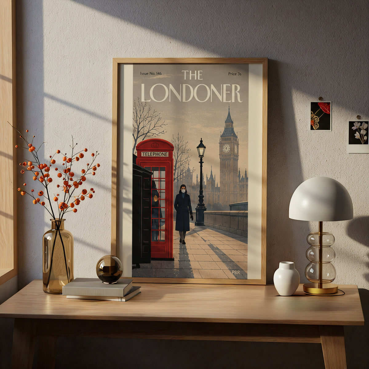 London Lockdown Poster, Vintage Magazine Cover Wall Art, Red Telephone Box Big Ben Art Print