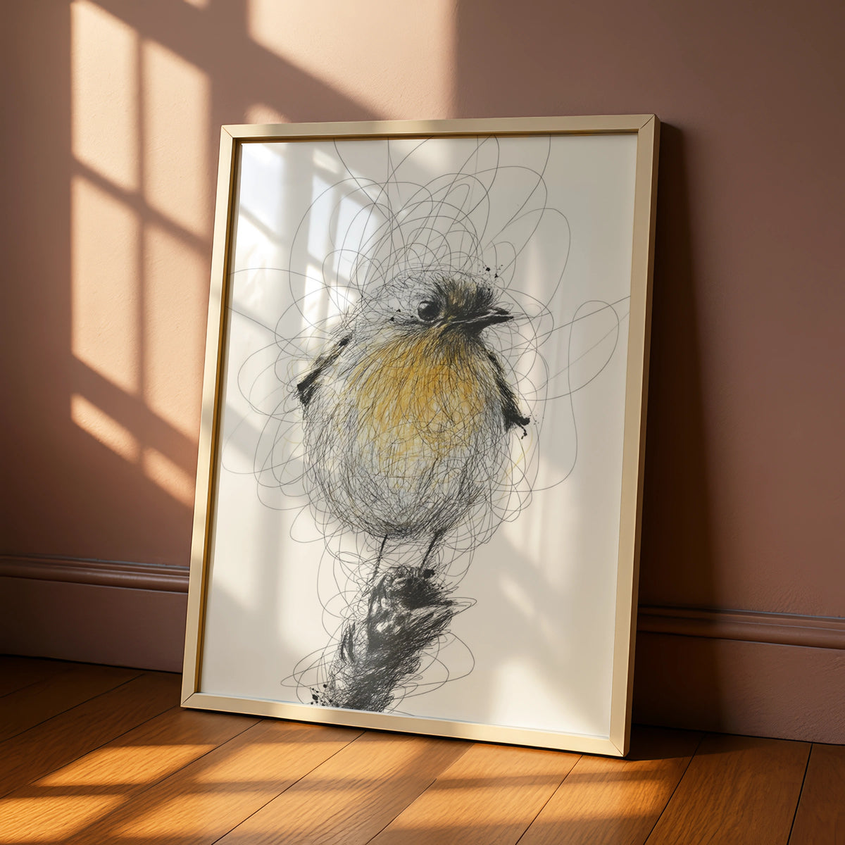 Robin Bird Sketch Art, Monochrome Wall Art, Black and White Bird Poster, Modern Print