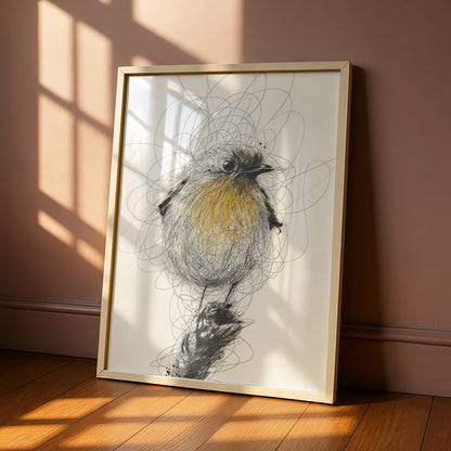 Robin Bird Sketch Art, Monochrome Wall Art, Black and White Bird Poster, Modern Print