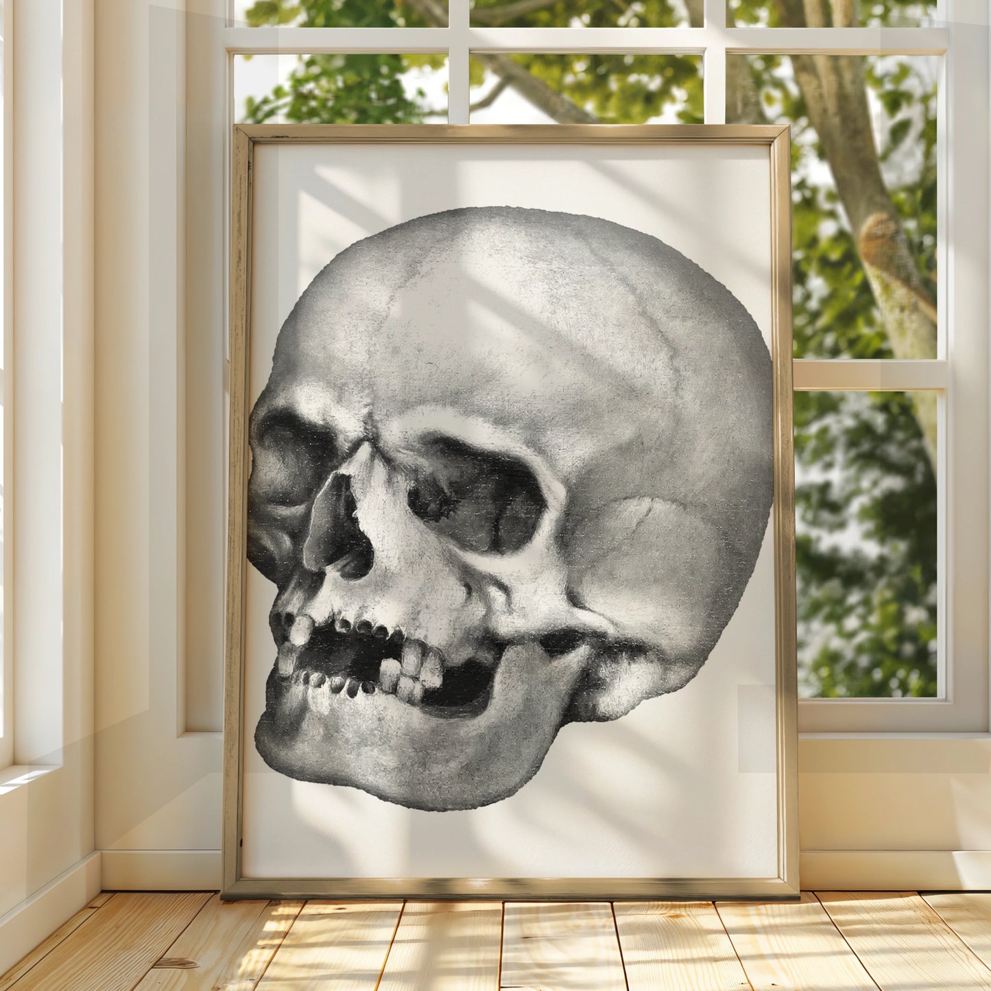 Halloween Skull Poster, Gothic Anatomy Wall Art, Dark Monochrome Skull Print, Spooky Decor