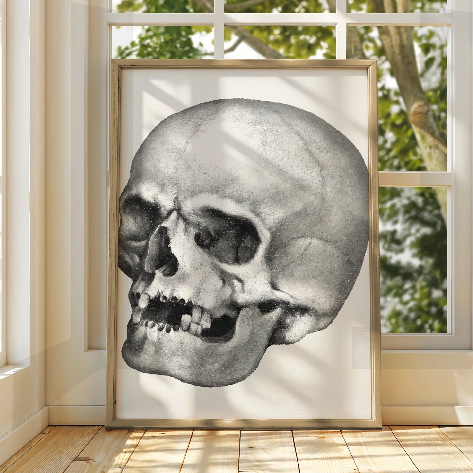 Halloween Skull Poster, Gothic Anatomy Wall Art, Dark Monochrome Skull Print, Spooky Decor