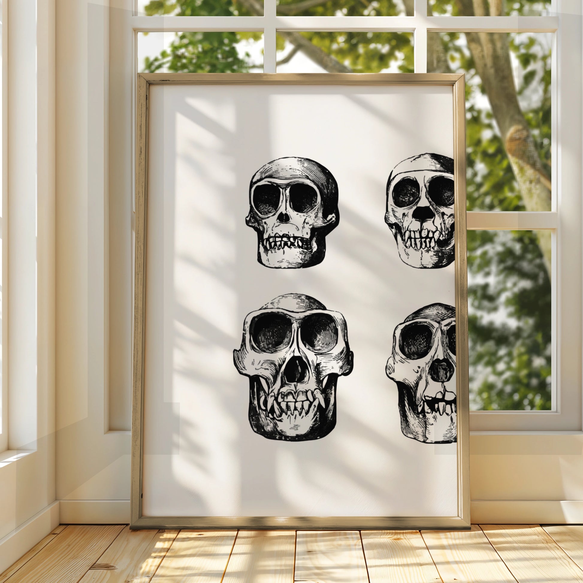 Halloween Skull Poster, Gothic Skeleton Wall Art, Black White Skull Print, Dark Spooky Decor