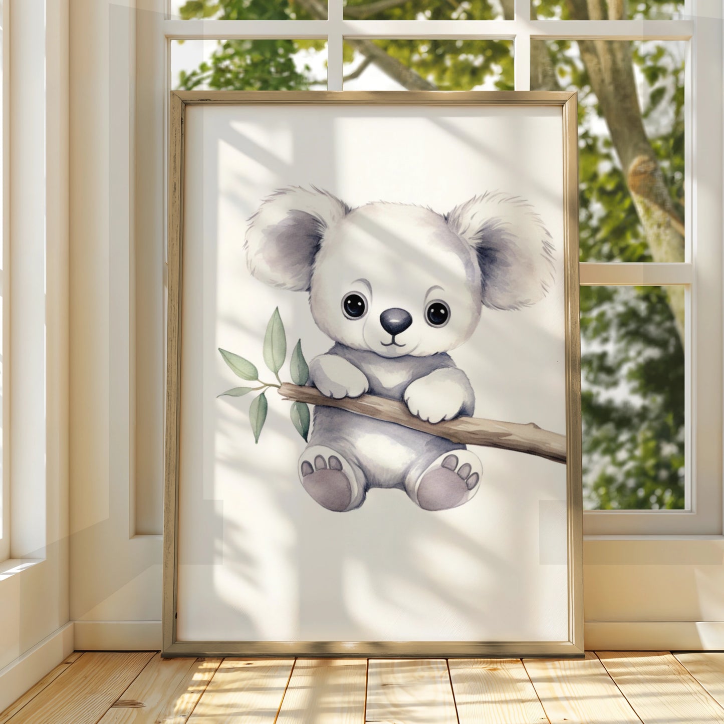 Koala Nursery Wall Art, Cute Baby Koala Print, Grey Animal Poster for Kids Room