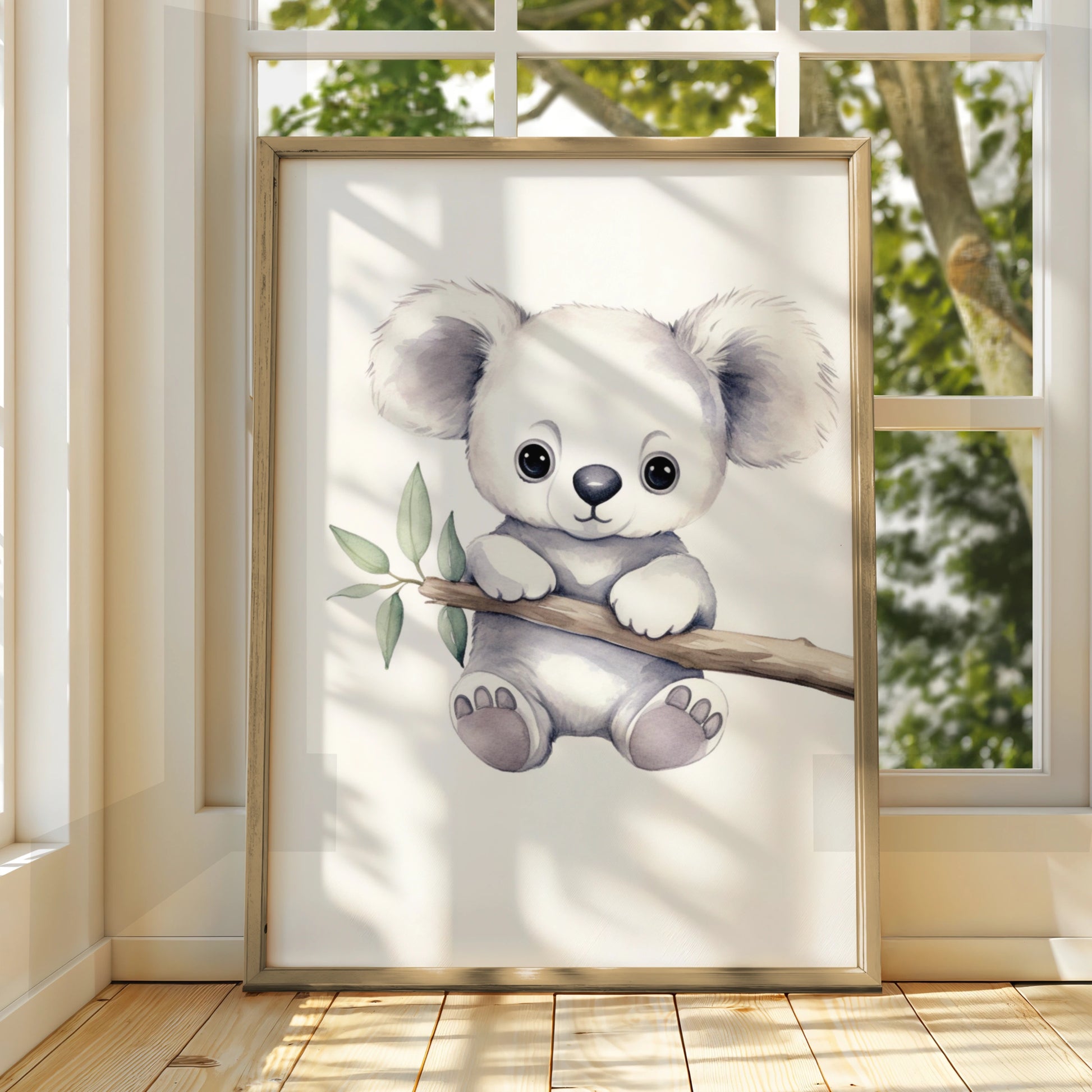 Koala Nursery Wall Art, Cute Baby Koala Print, Grey Animal Poster for Kids Room