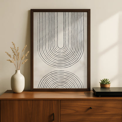 Abstract Arch Lines Monochrome Wall Art, Geometric Black White Poster, Minimalist Print