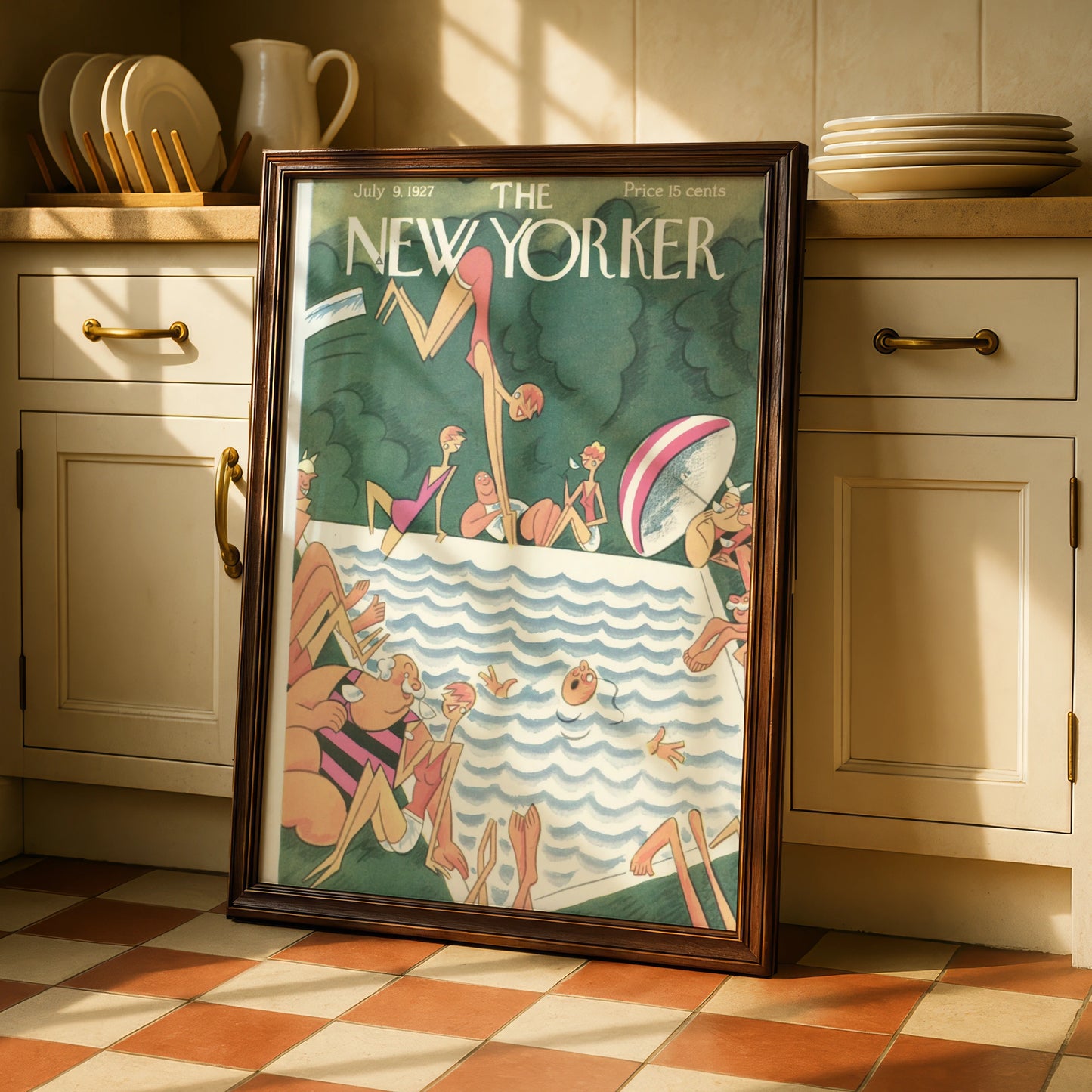 The New Yorker July 1927 Vintage Swimming Pool Cover Art Poster, Retro Summer Wall Art