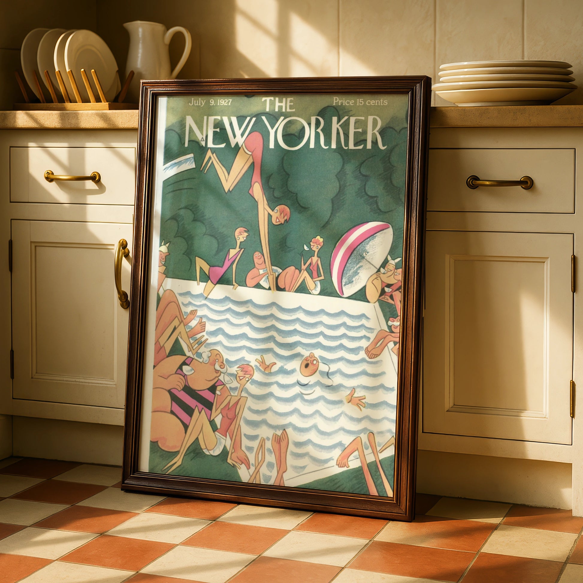 The New Yorker July 1927 Vintage Swimming Pool Cover Art Poster, Retro Summer Wall Art