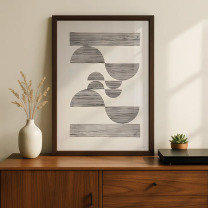 Abstract Geometric Stripe Print, Monochrome Wall Art, Black and White Minimalist Poster
