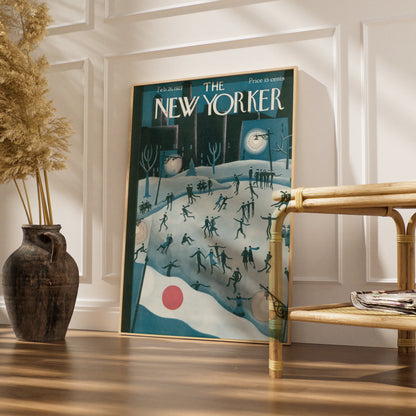 The New Yorker February 1927 Cover Poster, Vintage Ice Skating Winter Wall Art Print