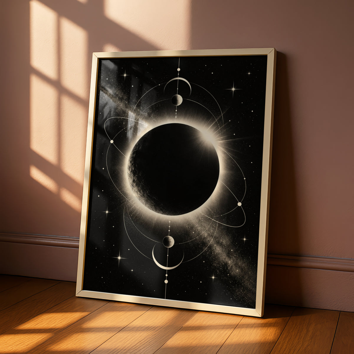 Solar Eclipse Moon Print, Monochrome Wall Art, Celestial Black White Poster, Minimalist Space Decor