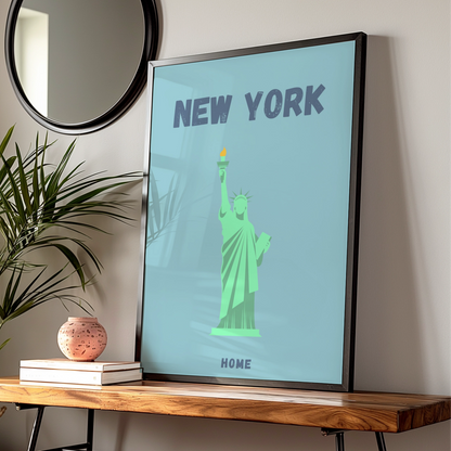 New York Travel Poster, Statue of Liberty Wall Art, Retro NYC Print, USA City Decor