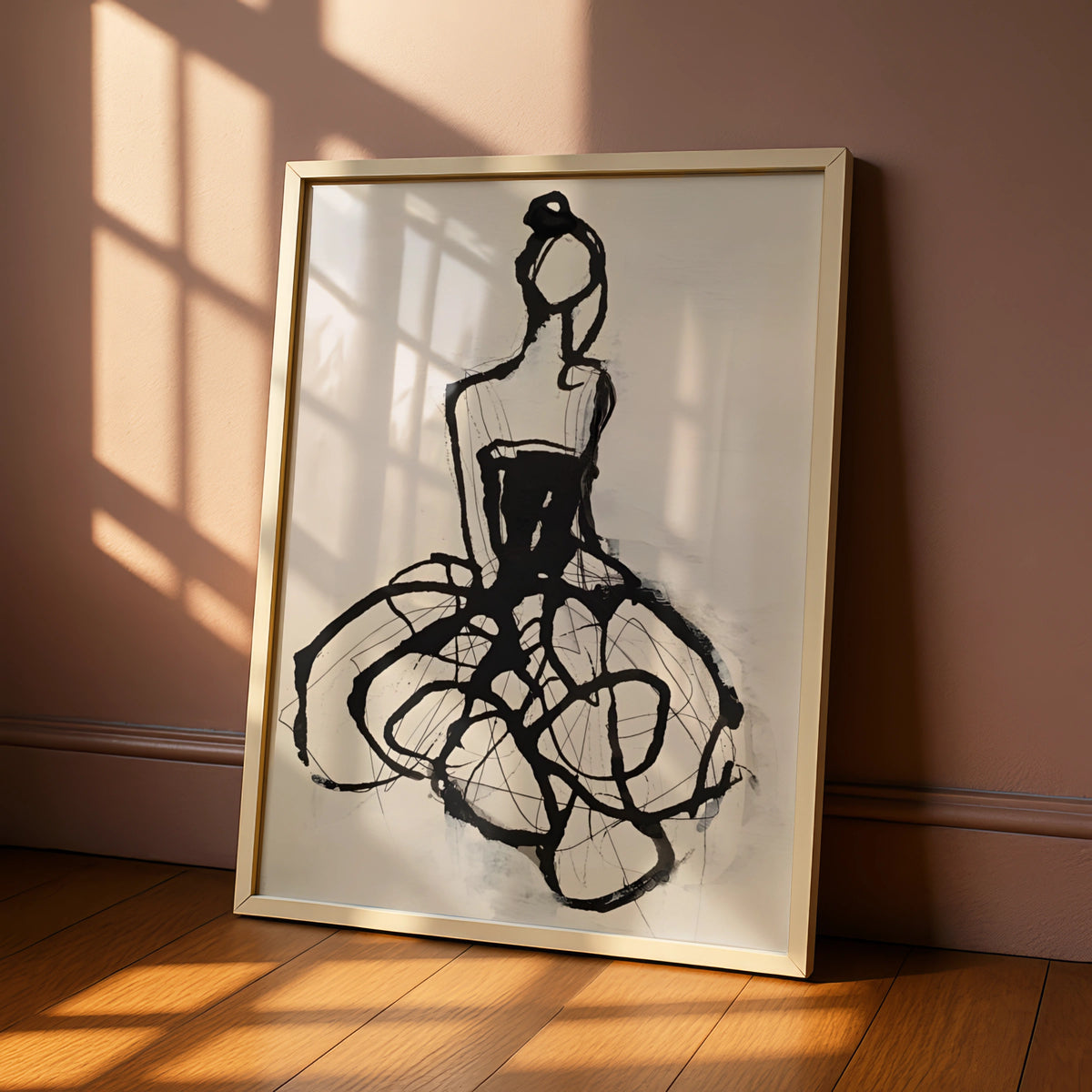 Ballerina Figure Monochrome Wall Art, Black and White Dancer Poster, Abstract Modern Print
