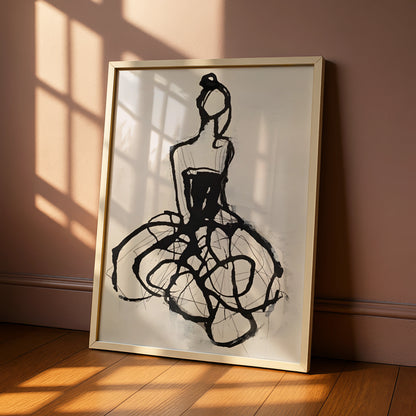 Ballerina Figure Monochrome Wall Art, Black and White Dancer Poster, Abstract Modern Print