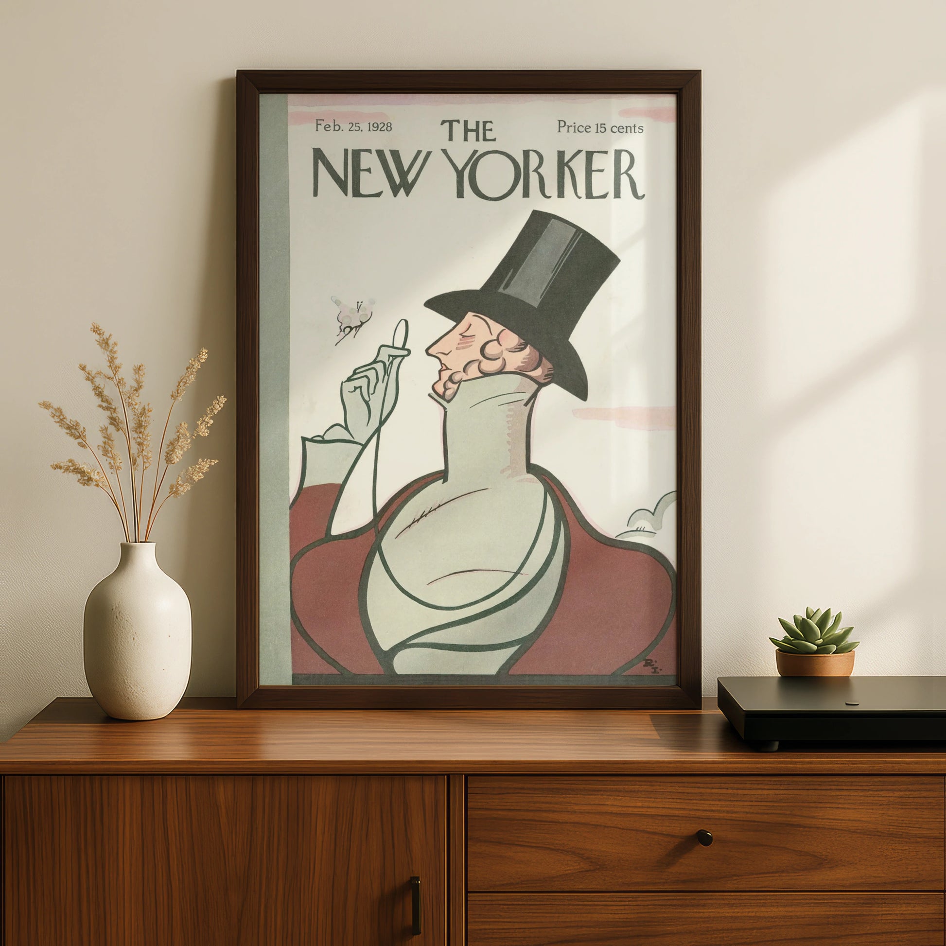 The New Yorker Feb 1928 Cover Poster, Vintage Top Hat Gentleman Art Print, Retro Wall Art