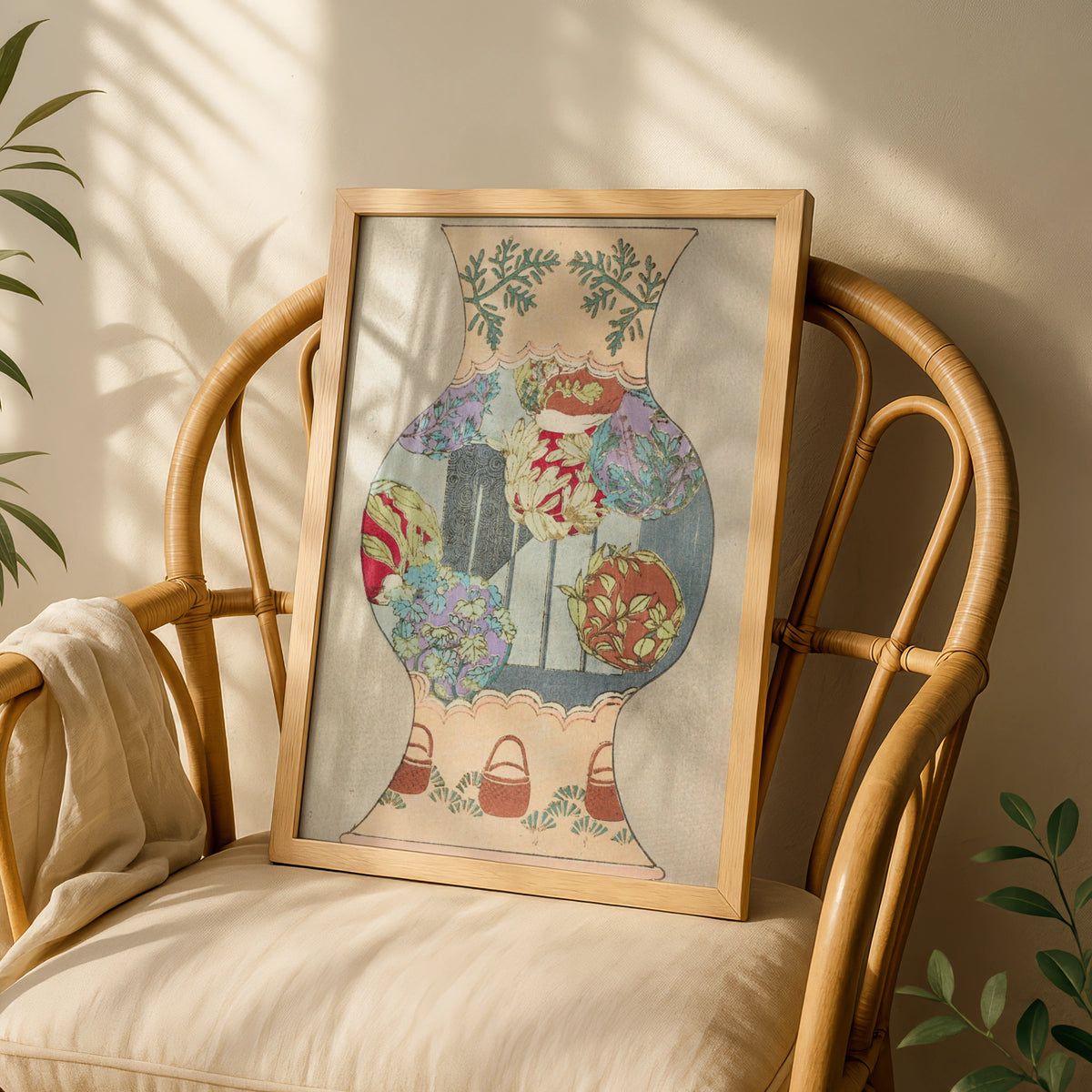 Vintage Japanese Vase Art Print, Bijutsukai 1901 Botanical Floral Japandi Wall Art Poster – A5 White frame