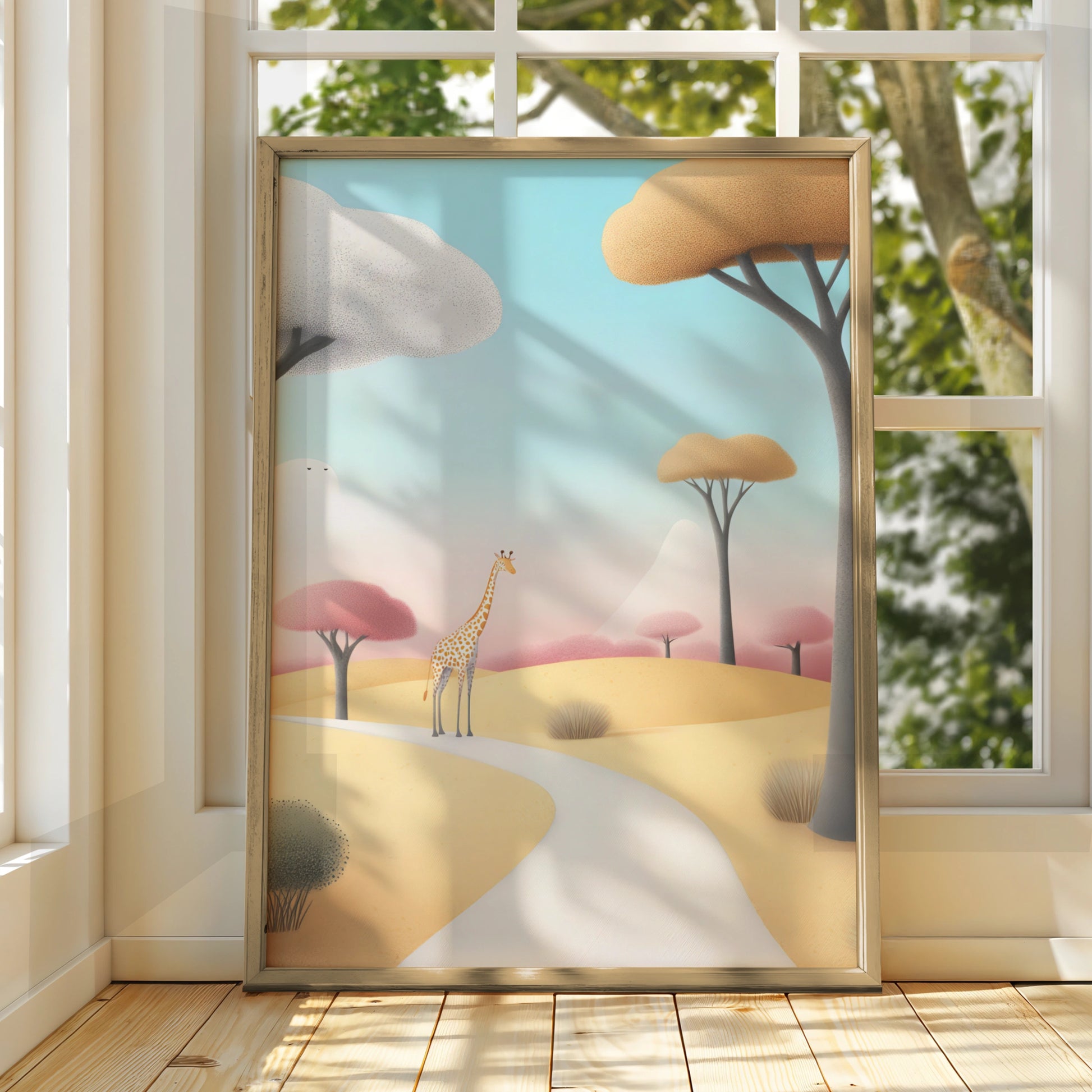 Giraffe Nursery Wall Art, Safari Animal Print, Pastel Kids Room Poster, Baby Girl Boy Decor